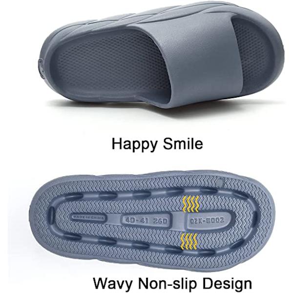Kuddslippers för kvinnor och män Molnslippers halkfria snabbtorkande badrum duschslippers, öppna tår mjuka tjocka tofflor（Grå）