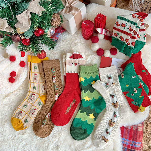 Joululahjasukat Lasten puuvillaa Syksy ja Talvi Keskituubi Sukat Iso Punainen Söpö ins Sukat Red Santa Claus 1 pair