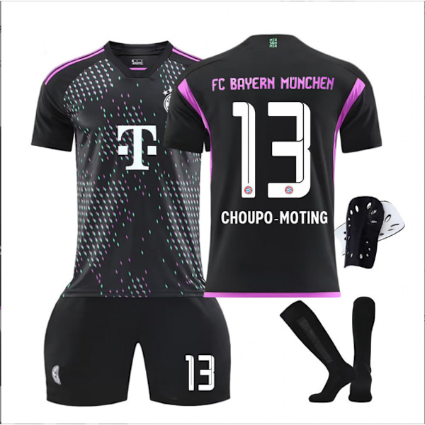 23/24 kauden Bayernin vieraspelipaita setti sukkien ja suojavarusteiden kanssa No.13 CHOUPO MDTING Barnstorlek20