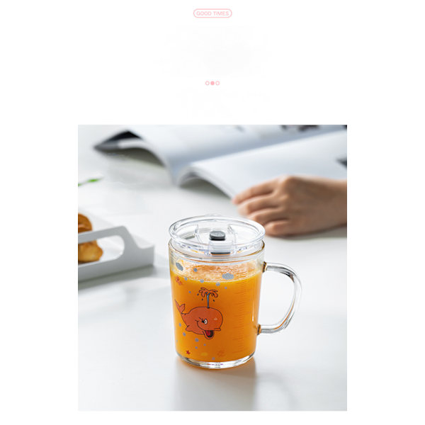 lesgos Barnmjölkskopp med sugrör, 400ml Transparent Glas Lär dig att dricka träningskopp, Söt mikrovågsugnssäker drickmugg med läckagesäker