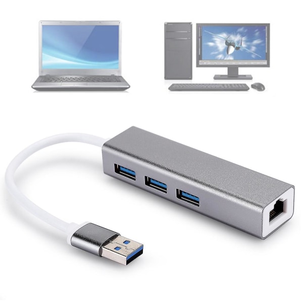 Aluminiumlegering kablet nettverkskort 100M Usb + 3.0 Hub Adapter Usb til Rj45