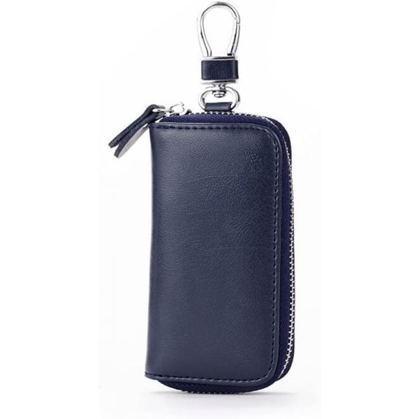 Unisex Mens Womens Premium Leather Car Key Holder Bag Keychain Case Wallet with Hooks Zipper Closure