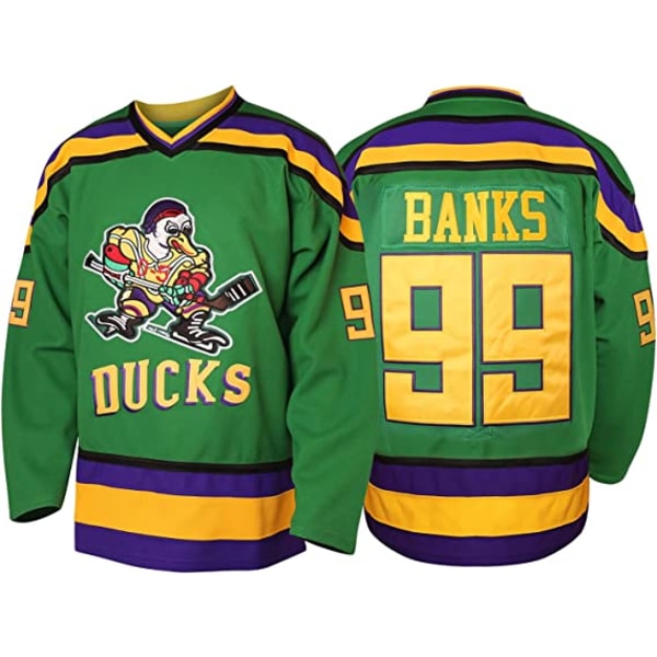 Men's Mighty Ducks 96 Charlie Conway 99 Adam Banks 33 Greg Goldberg Movie Hockey Jersey Green 99  L