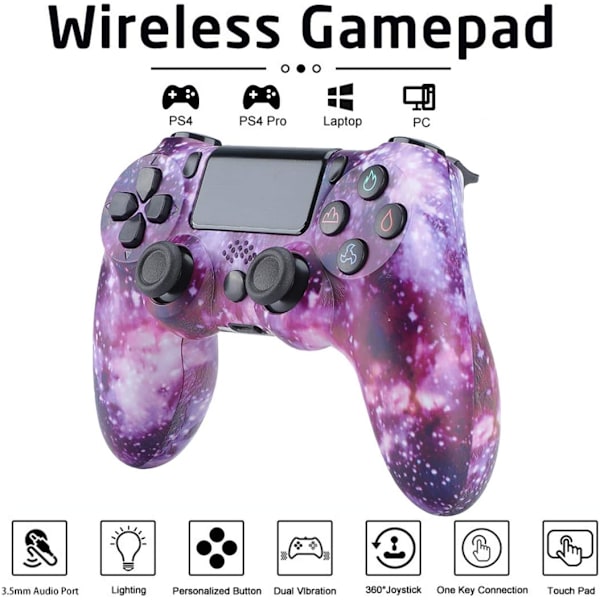 Dotpet PS4 Controller, Trådløs Controller Kompatibel med PS4/PS4 Pro/PS4 Slim/PC med Touch Panel/Audio Funktion/6-Axies Sensor/
