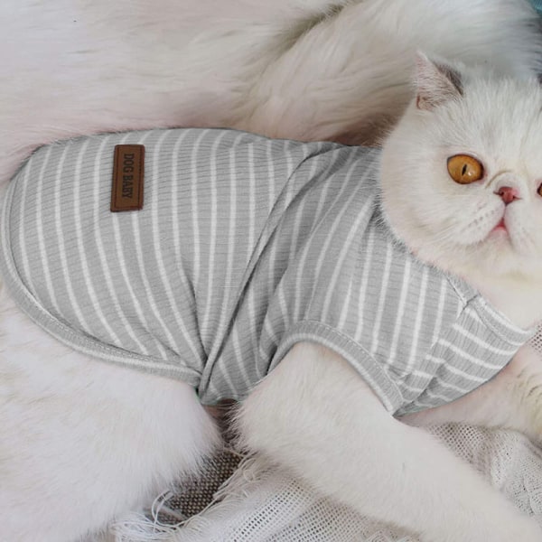 Hundtröjor Randiga bomullströjor, andningsbara mjuka baskläder för husdjur, sommarstretch valp-tröjor Katt-tröja Kläder (M storlek)