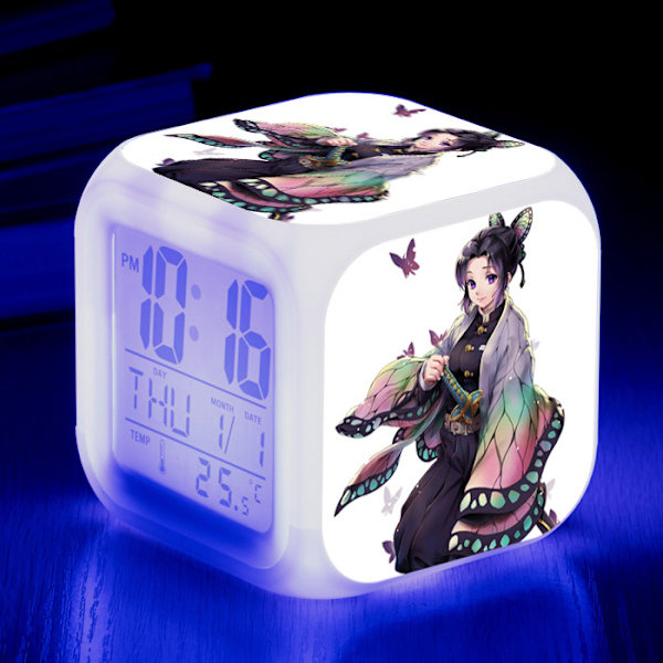 Anime Demon Slayer Färgglad Väckarklocka LED Kvadratisk Klocka Digital Väckarklocka med Tid, Temperatur, Alarm, Datum