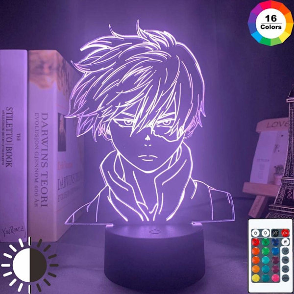 Anime My Hero Academia Shoto Todoroki Ansigtsdesign Natlampe til Børn Drenge Soveværelse Dekoration Akryl Bordlampe Gave, 16 Farver
