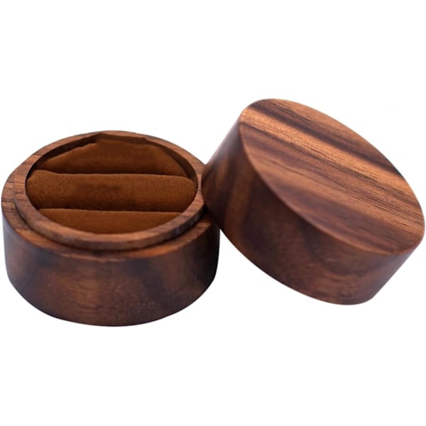 Træ Ringæske, Rund Bryllupsringholder, Retro Sort Valnød Smykkeopbevaringsæske, Elegant Magnetisk Lukning Organizer two
