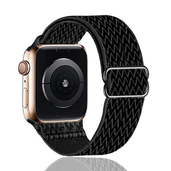 Joustava hihna yhteensopiva Apple-rannekkeiden kanssa, säädettävä venyvä punottu elastinen nylon iWatch 7:lle --- Musta (38/40/41 mm)