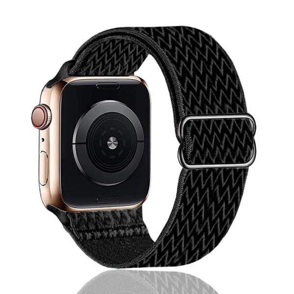 Strækbar rem kompatibel med Apple-remme Justerbar strækbar flettet elastikvævet nylon til iWatch 7 --- Sort（38/40/41mm）