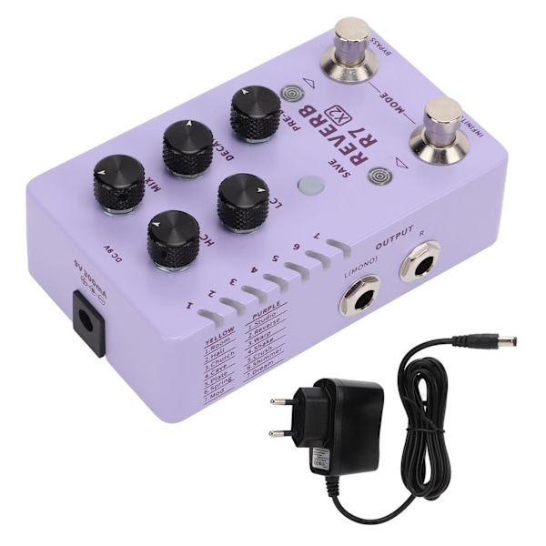 Reverb-effekt Stereo Elektrisk Gitarr Singel Pedal Förinställd Växling 14 Effekter R7 X2 100‑240VEU Plugg