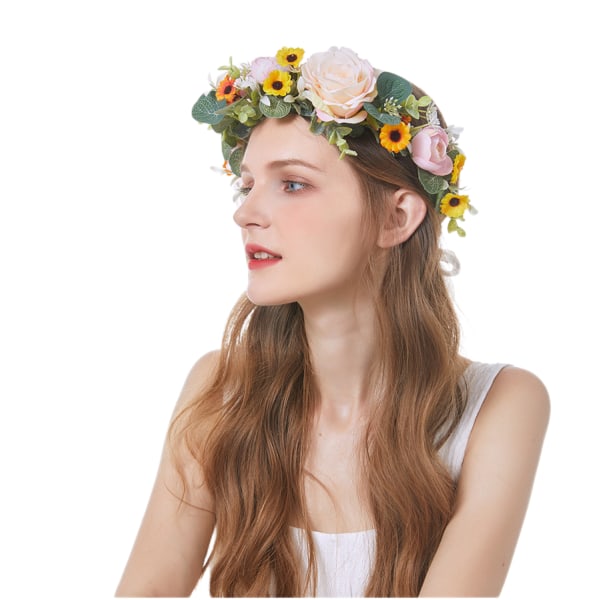 AVEKI Women Girs Flower Crown Bridal Eucalyptus Halo Wedding Floral Headband Photo Shoot，GSG-013