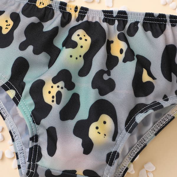 Leopardprint Børne Sling Badedragt Piger Bikini Sæt --- Sort Farverig (Størrelse 100)