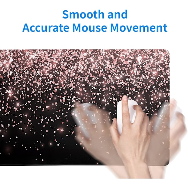 Roseguld Glitter Sort Gaming Mousepad, Udvidet Stor Mouse Mat Skrivebordsunderlag, Skrivebordsunderlag XL Mousepad, 3mm Tyk Lang Skridsikker Gummi