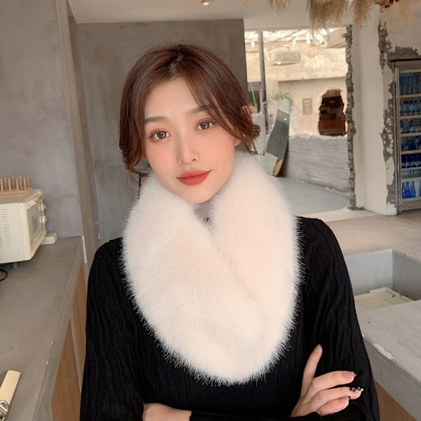 Kvinners Faux Fur Krage Skjerf Wrap Varm Vinter Varmer（Hvit）