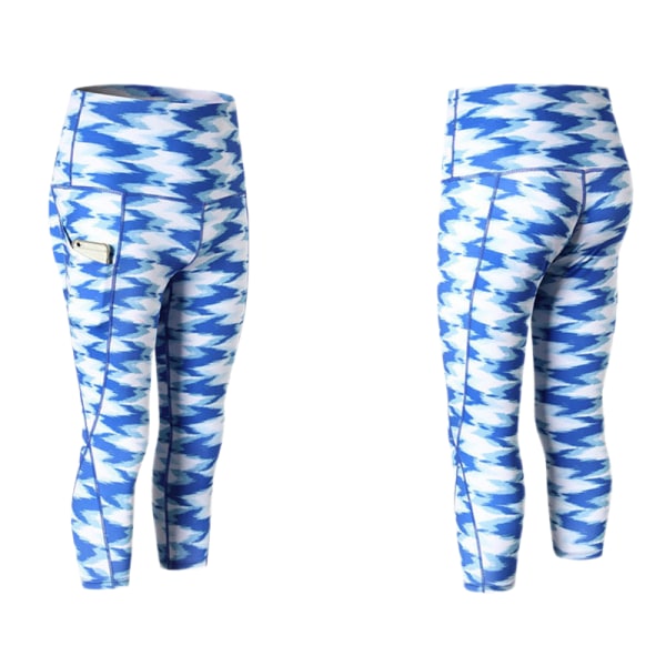 Yoga Sportbyxor Höftlyftande midja Digitaltryck Kamouflage Jacquard Byxor Sports Cropped Byxor (blå)