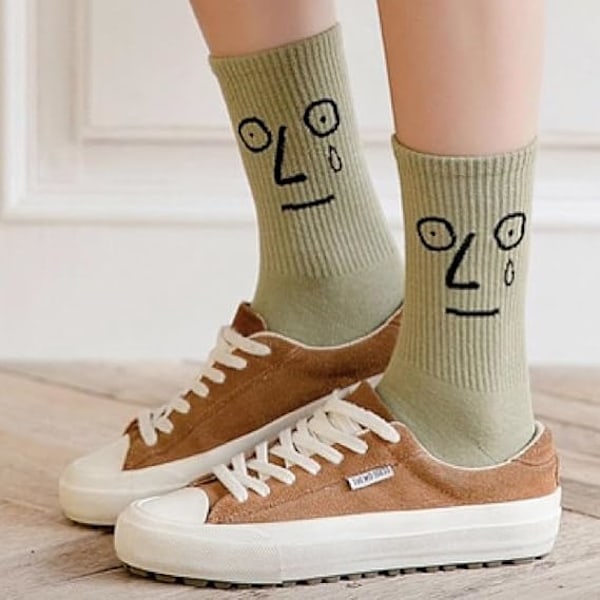 10 PAK Crazy Sjove Emotions Crew Sokker Blød Bomuld - 10 forskellige sjove designs og farver pr. pakke