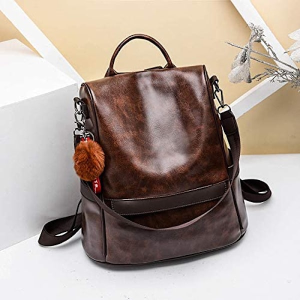 CHERUTY Dame ryggsekk lommebok PU skinn anti-tyveri casual skulder veske Mote dame veske (brun)
