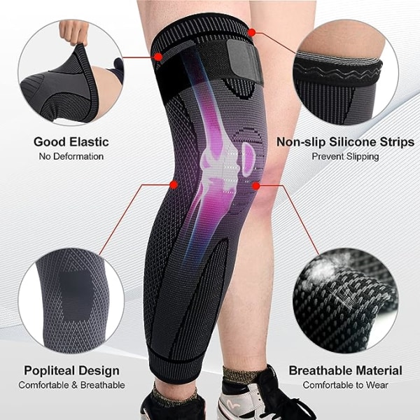 Benkompressionsärmar Hela ben 2-pack Långa knäskydd för män Knäskydd för kvinnor för löpning etc. Lindring av ledvärk
