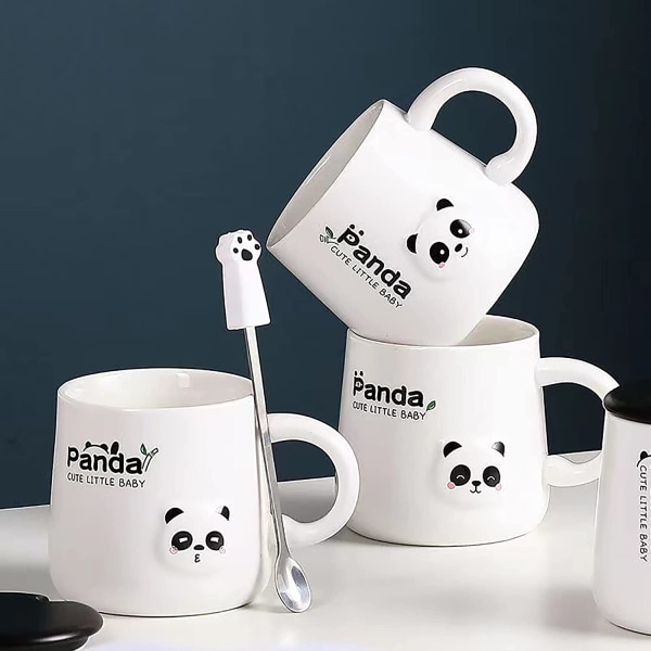 Grå Panda Kop med 3D Figur Låg og Ske, Keramisk Kaffe- eller Tekop, 22OZ wink