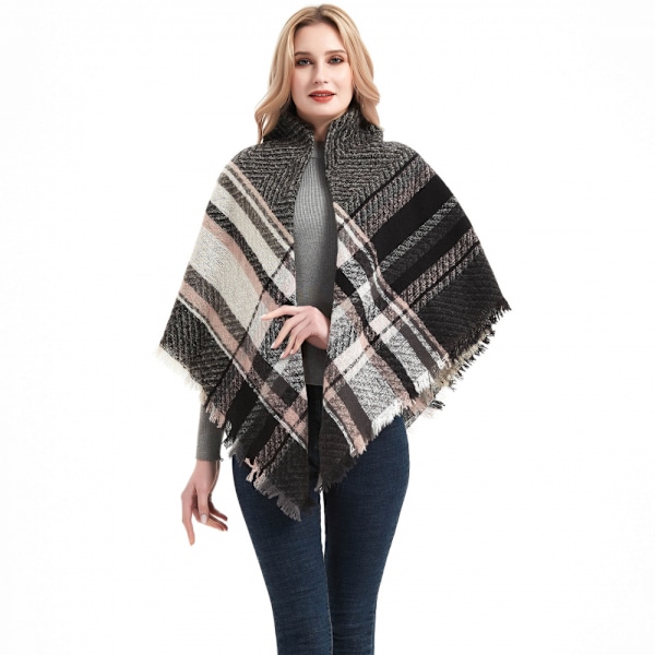Naisten Paksu Ruudullinen Tartan-Tarkistettu Pehmeä Harjattu Huivi Kääre Tupsu Koristeilla (Vihreä Oranssi)