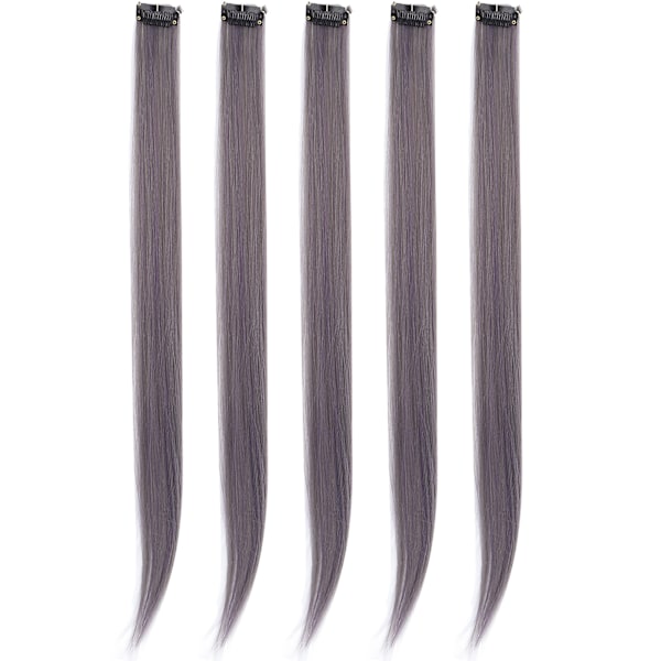 5 stk Clip in Hairpiece Farget Rett Hår Extensions Clip Hairpiece Clip for Party Cosplay Gråblå