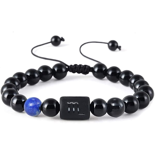 Wekity Zodiac Armband för Män Kvinnor, 8mm 10mm Naturlig Svart Onyx Sten Stjärntecken Konstellation Horoskop Armband Gåvor