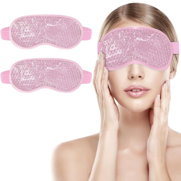 2-pack Kalla Ögonmasker, Återanvändbar Gel Ögonmasker Varm/Kall Terapi Gelpärlor Ögonmasker med Plysch Bakstycke för Huvudvärk/Svullnad/Migrän