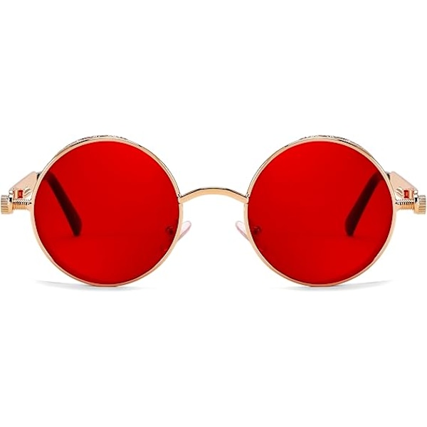 Retro Gotisk Steampunk Solbriller Rund Metalramme Punk Cirkel Inspireret Skygge Mænd B1861 Gold/Red