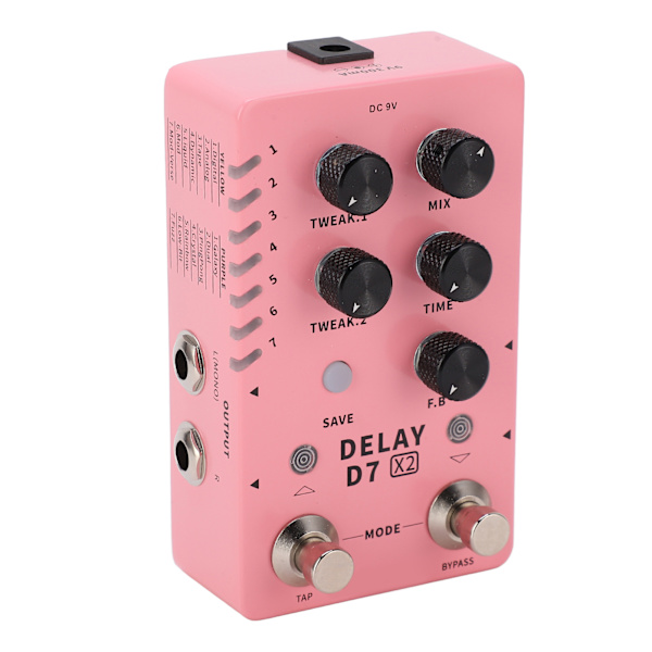 Stereo Delay Effekt Elektrisk Guitar Single Effector Support Opbevaring med 14 Effekter 100‑240VAU Stik