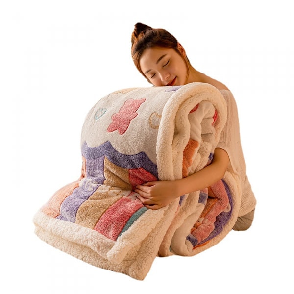 Plus Tjock  Fleecefilt-Mjuk Varm Andningsbar Fleece Sammets Knäfilt med Elegant Mönster för Säng Soffa- Kast Storlek 47\"×79\"