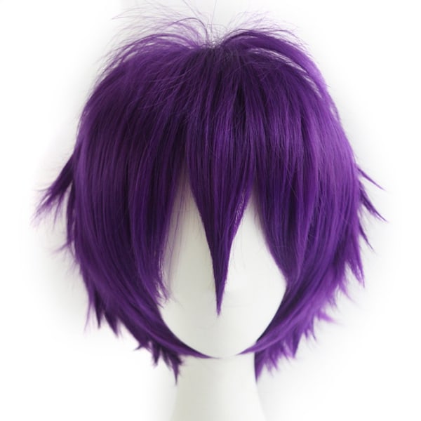 Unisex Anime Short Cosplay Wig With Bangs Heat Resistant Hair,purple