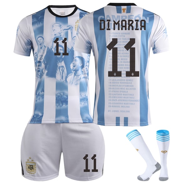 2023-2024 Argentina VM-mesterskapsminneutgave Fotballdraktsett med sokker - Nr. 11 DI MARIA #26 No.11 DI MARIA #26