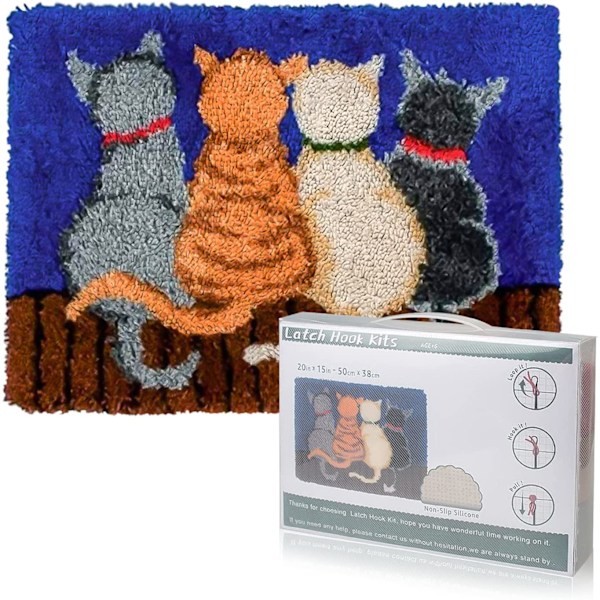 Ly Latch Hook Rug Kits DIY Hæklet Tæppe Katte Mønstre Fortrykt Lærred Garn Tæppe Broderi Håndværk Kunst til Voksne Børn Begyndere