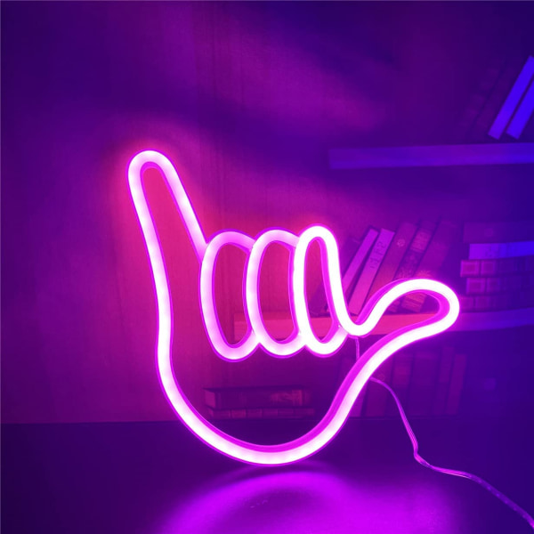 Håndformet finger neon skiltlys hengende dekorativt neonlys USB eller batteridrevet for hjem soverom bar restaurant（Rosa）