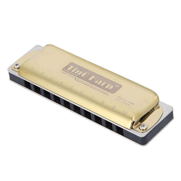 Blues Harmonica 10-hulls munnspill diatonisk harpe Db-nøkkel nybegynnergaver blåseinstrument Golden