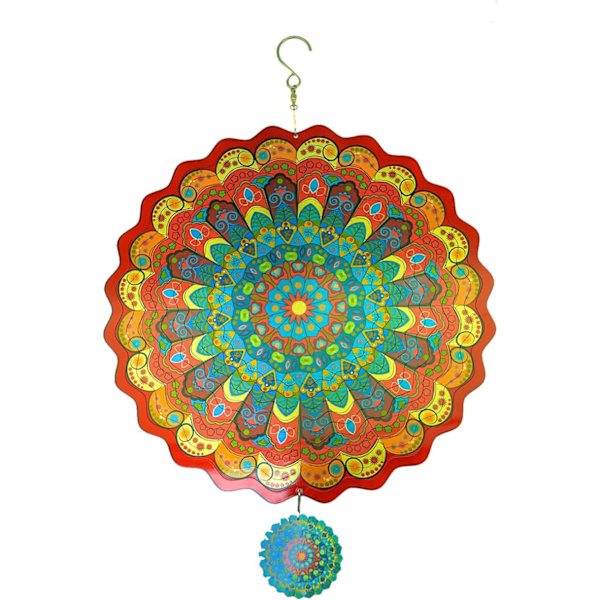 Tuulensuojus Ulkona Metalli Mandala Punainen-Sininen 12 tuumaa 3D Ruostumaton Teräs Puutarha Veistos 3D Tuulensuojus Riippuva Piha Puutarha Sisustus Gi Mandala Red-blue
