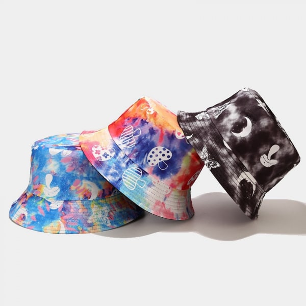 AVEKI Tie Dye Bucket Hat - Vendbar Fiskerhatt for Sommerstrand og Solbeskyttelse for Kvinner