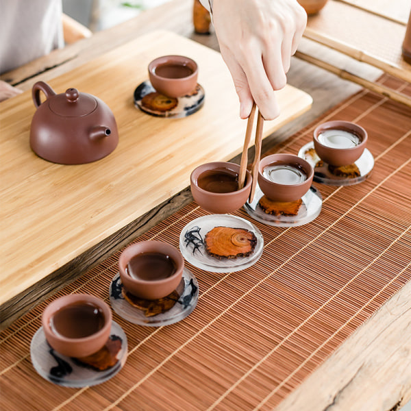 1 stycke harts tallunderlägg Värmebeständig bordstablett Drycksmatta för te Kaffekopp Rund och fyrkantig halkunderlägg