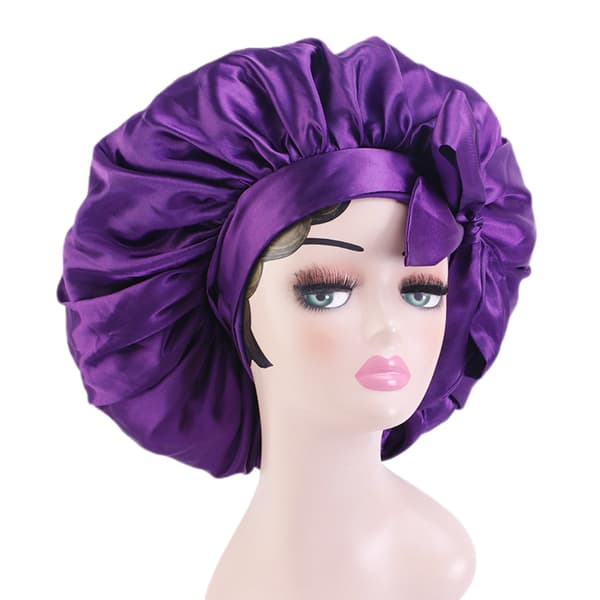 Sæt med 3 satin-sovehætter - Damehårhætte elastisk bred bånd hat med justerbar silke nathat hårtab cap til salon søvn spa, sort