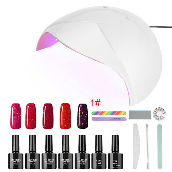 UV LED Gel Nail Art Set 36W UV Gel Torklampa Top&Base Manikyr Set Röd