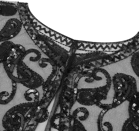 Kvinders 1920'er Flapper Sjal, Sequinbesatte Sjal og Wraps til Aften Sort