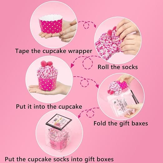 3 Par DIY Gave-Strømper til Kvinder Pige Fuzzy Fluffy Strømper Vinter Slipper Strømper Med Gaveæsker Cupcake,01