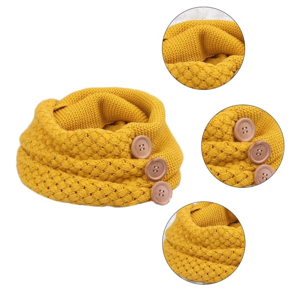 Dam Vinter Chunky Virkad Stickad Cirkel Loop Infinity Scarf Med 3 Knappar Dekor Enfärgad Krage Halsduk Sjal