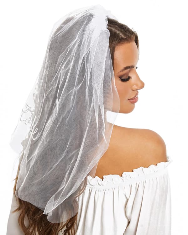 Brudslöja, Broderat Möhippe Pannband, Vit Bröllopsduschaccessoar för Förlovningsfester och Bröllopspresenter White A
