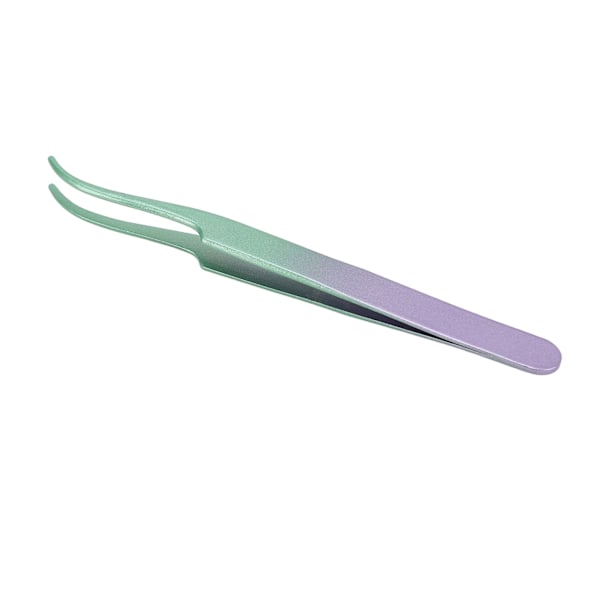Lash Tweezers i rustfrit stål med stramt greb, buet, til eyelash extensions, grøn-lilla gradient