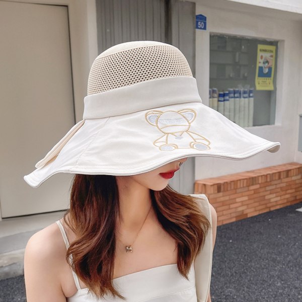 Bjørnebroderi Fiskerhat Bue Stor Skygge Solhat Casual Strand Solhat Kvinde Solhat----Beige