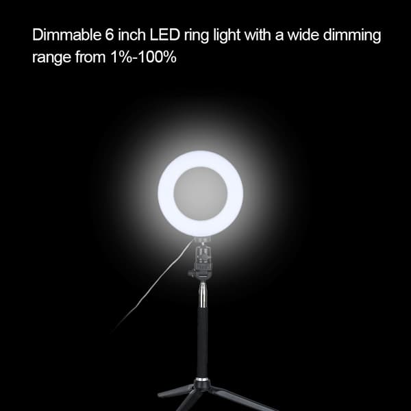 6 tommer ringlys dæmpbar LED-fyldlys med stativ til video live kamera makeup