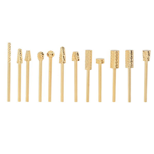 12 st/set Legering Volfram Stål Guld Nagelborr Bits Fil Slipning Huvud Manikyr Vård Verktygssats