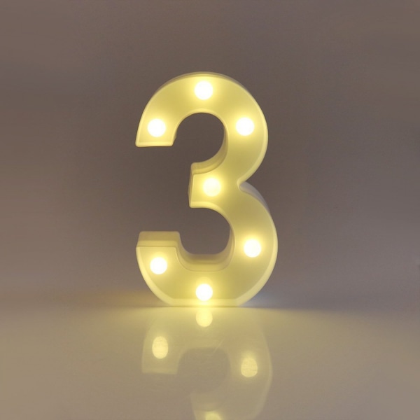 Qinwei Led-valaisin Numero- ja Kirjainmerkki Yövaloksi Hää-, Syntymäpäivä- ja Joulujuhliin Koti- ja Sisustukseen Numerolamppu (Numero 3)